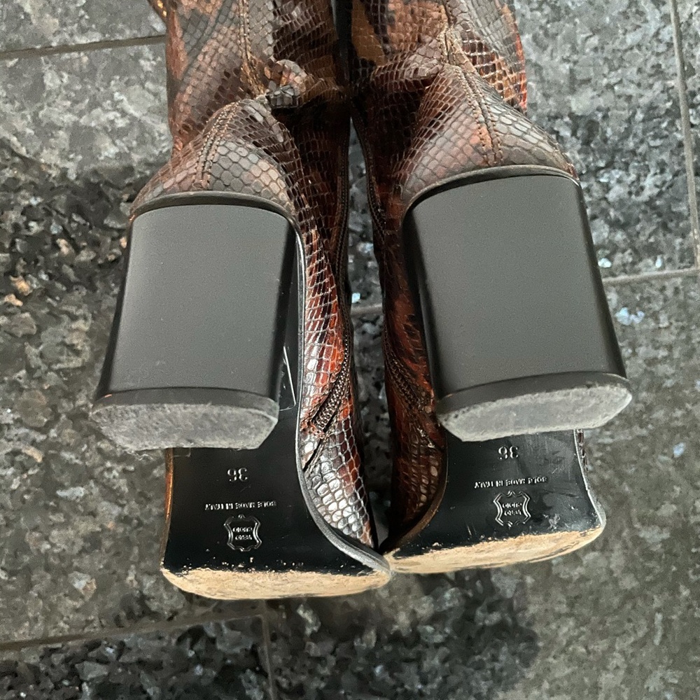 Cordani Snakeskin Leather Brown Mid Calf Boot Size 6 EU 36 Made In Italy - Picture 15 of 17